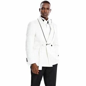 Men's Slim Fit Double Breasted Jacket Prom Wedding Tuxedo in White Paisl